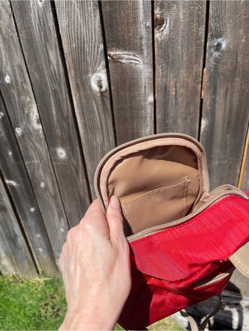 Multisac small orange canvas backpack purse